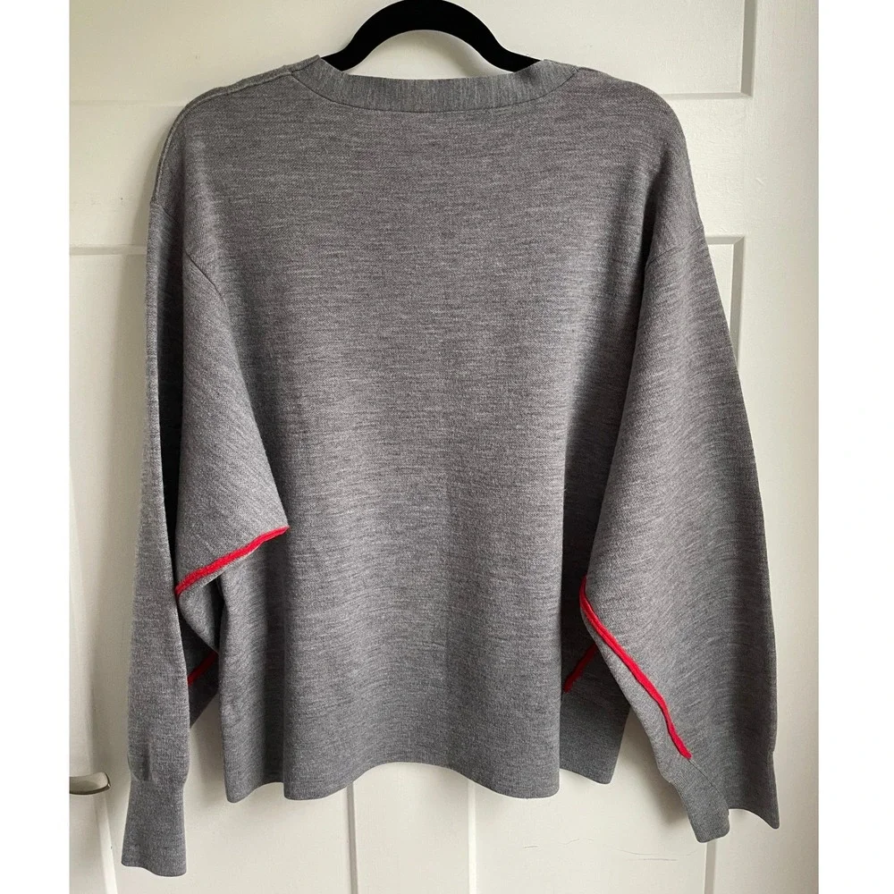 rag & bone Asymmetric Side Snap Gray Merino Wool Sweater Cotton Crewneck Large L